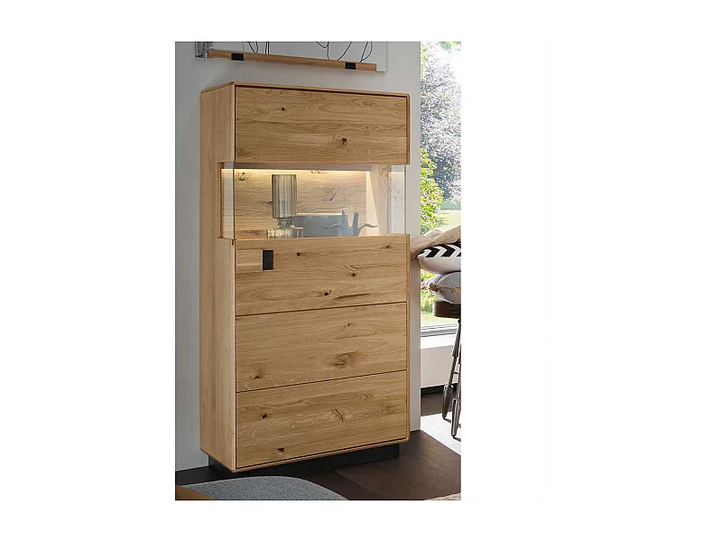 Massive Wohnzimmer Vitrine aus Wildeiche und Eiche LED Beleuchtung