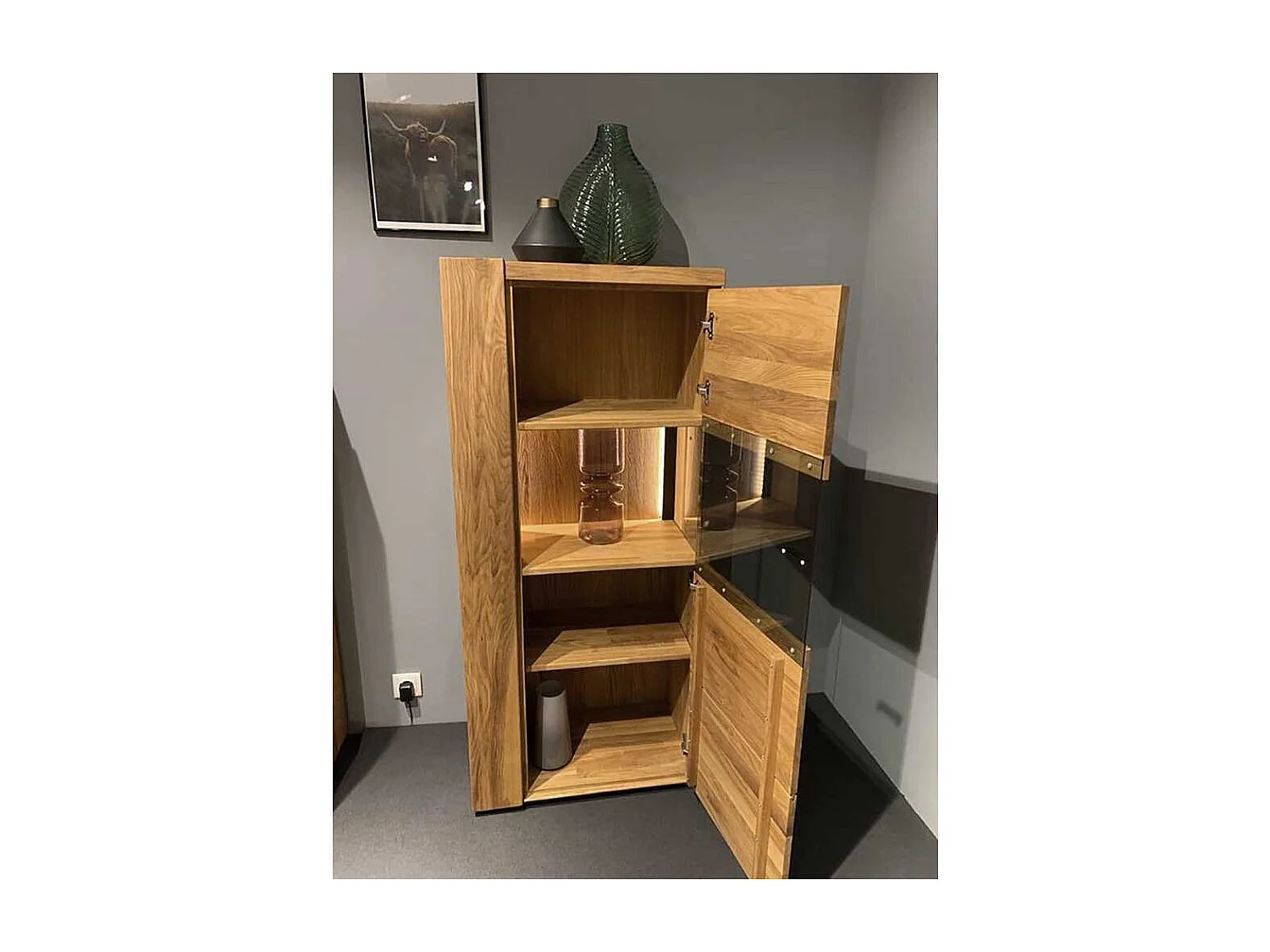 Vitrine in Wildeichefarben 150 cm hoch