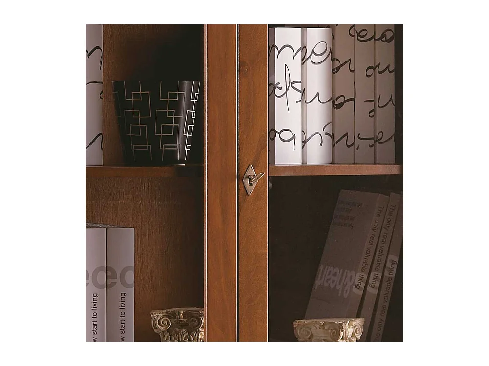 Klassische Vitrine Stilmöbel in Nussbaumfarben zwei Schubladen und Glastüren