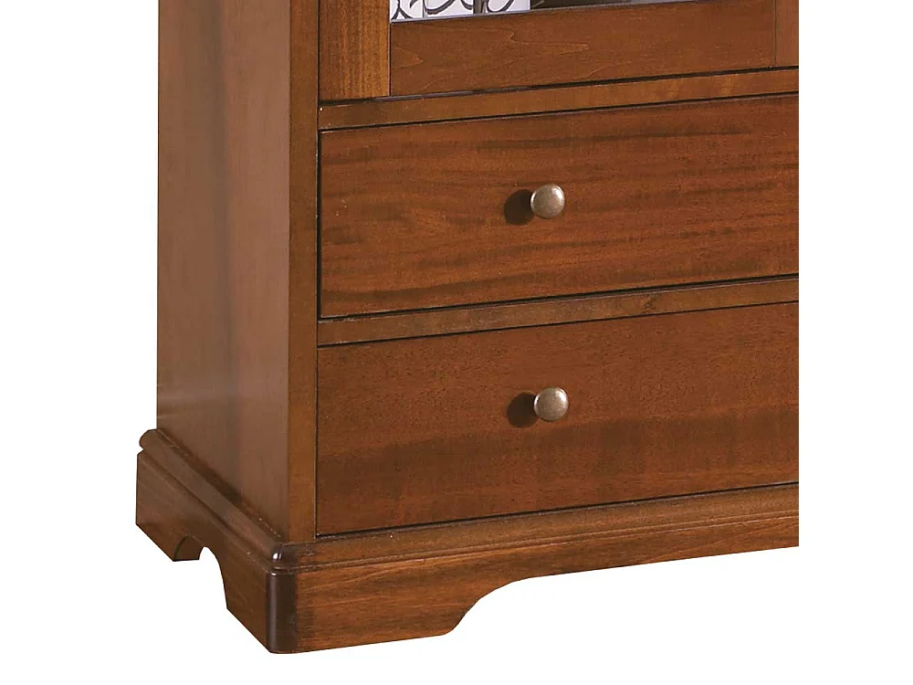 Klassische Vitrine Stilmöbel in Nussbaumfarben zwei Schubladen und Glastüren