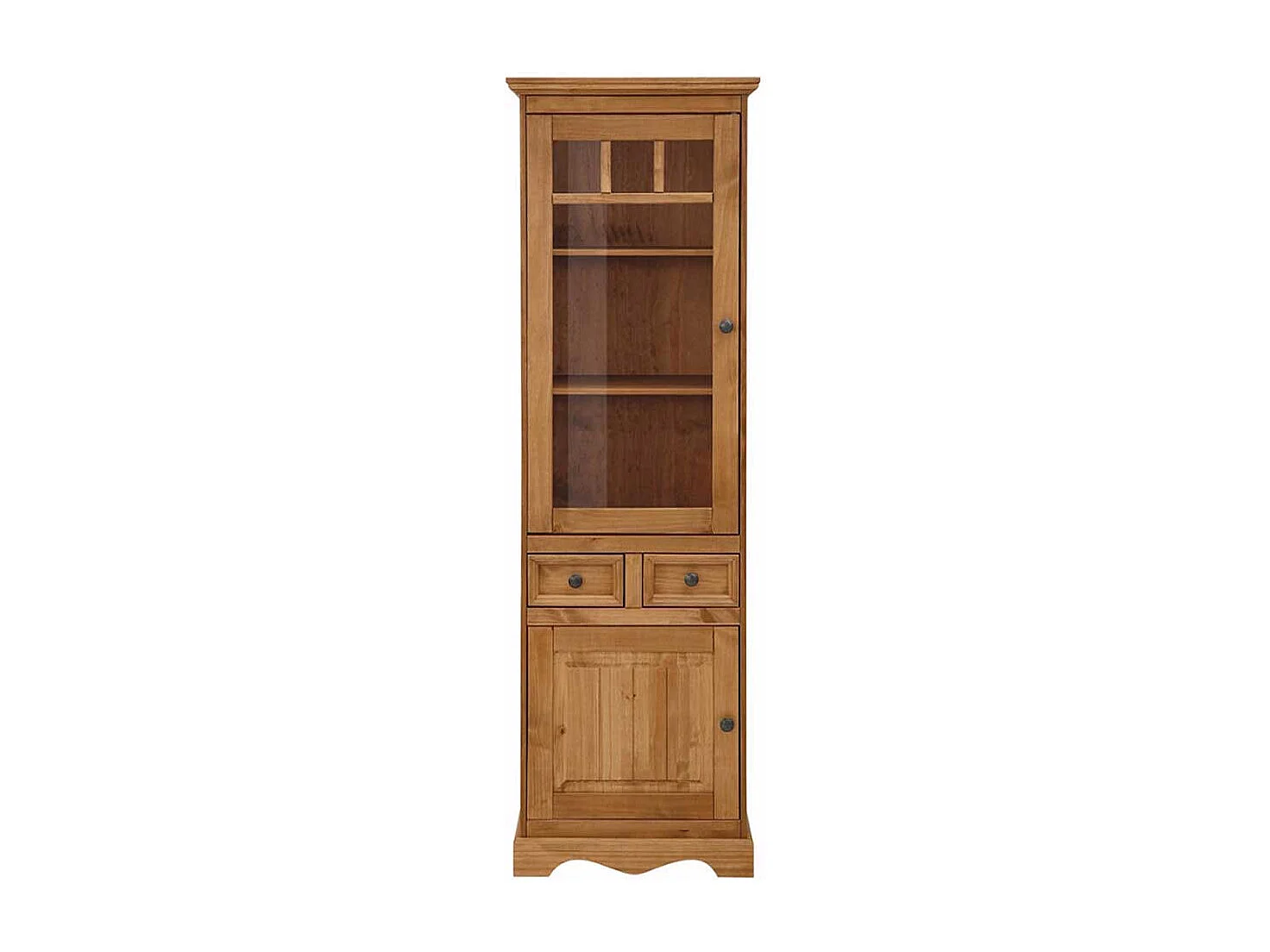 Landhaus Vitrinen Schrank aus Kiefer Massivholz gebeizt und geölt 190 cm hoch