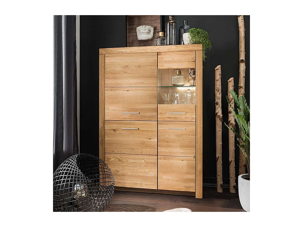 Highboard Vitrine Glastür rechts Wildeiche Massivholz