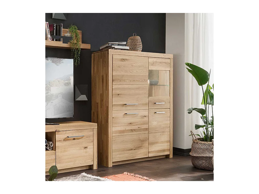 Highboard Vitrine Glastür rechts Wildeiche Massivholz