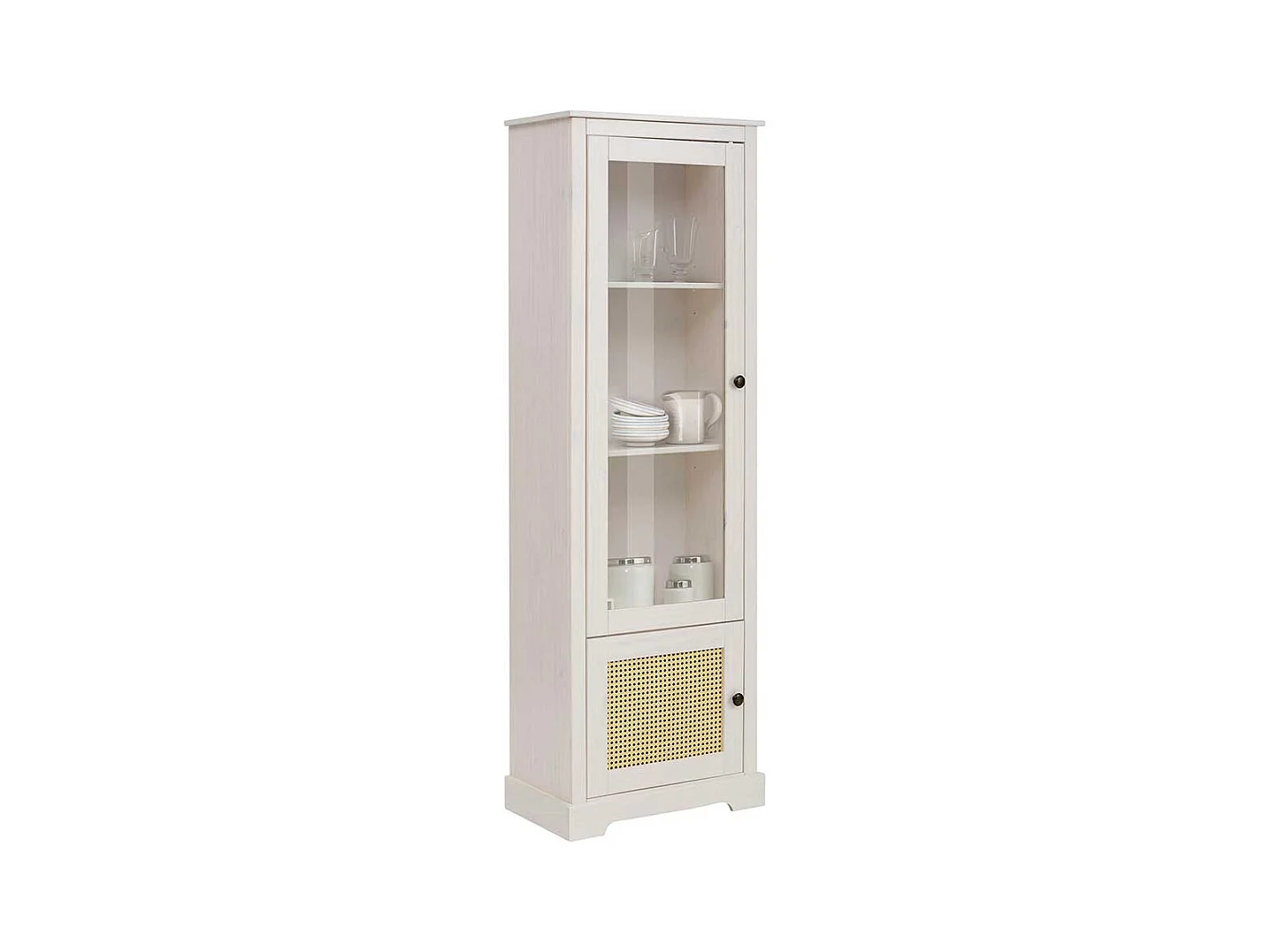 Wohnzimmer Vitrinenschrank in Weiß und Beige Glastür