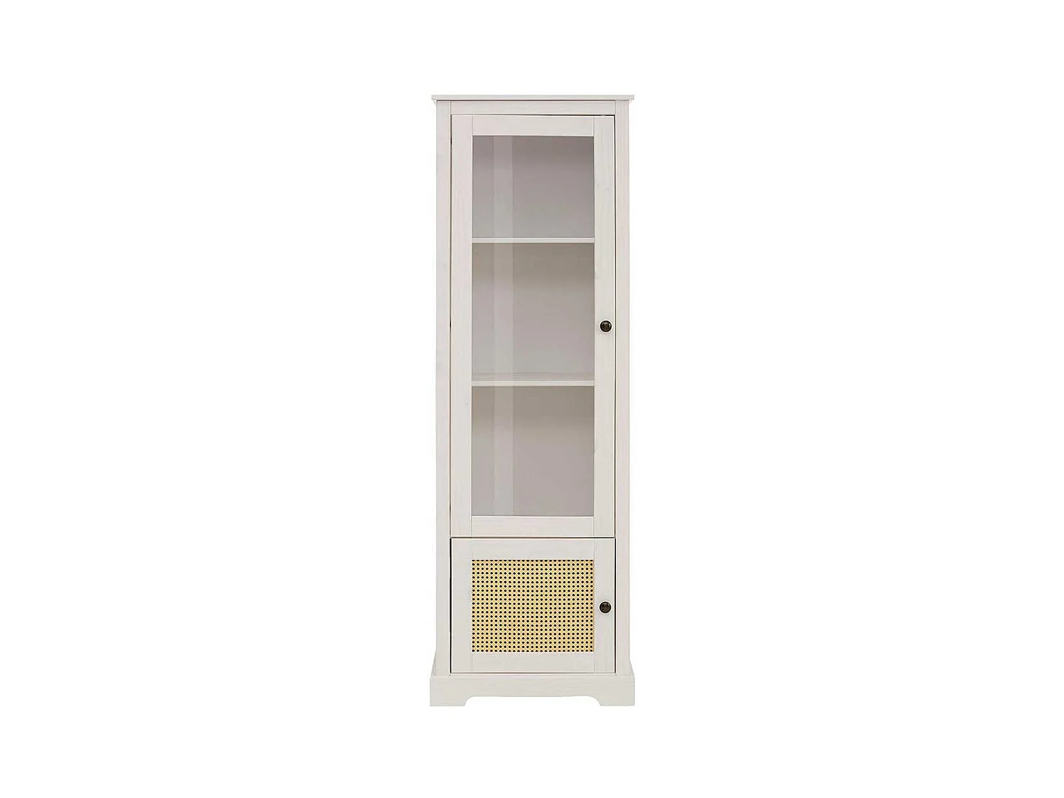 Wohnzimmer Vitrinenschrank in Weiß und Beige Glastür