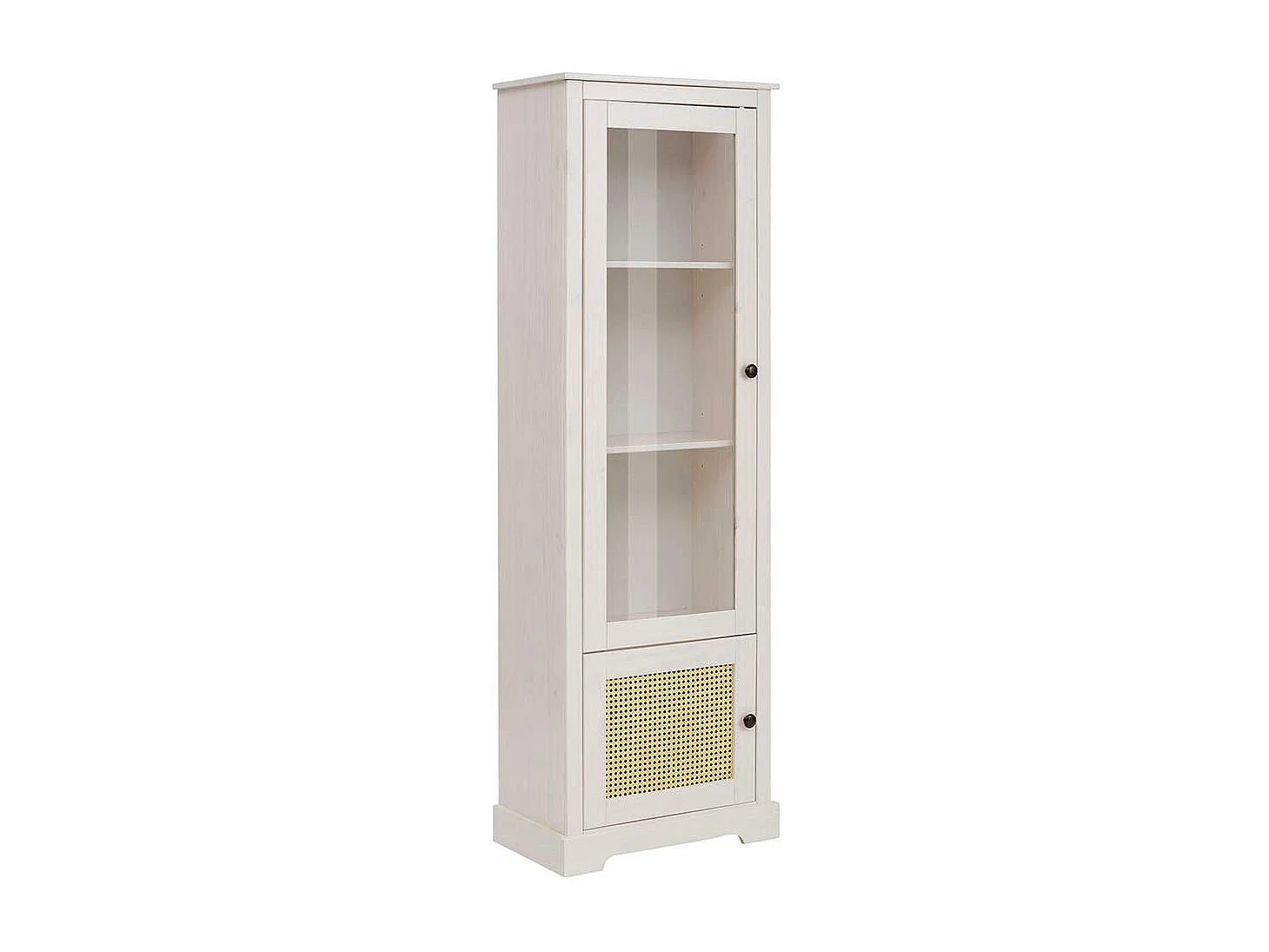 Wohnzimmer Vitrinenschrank in Weiß und Beige Glastür