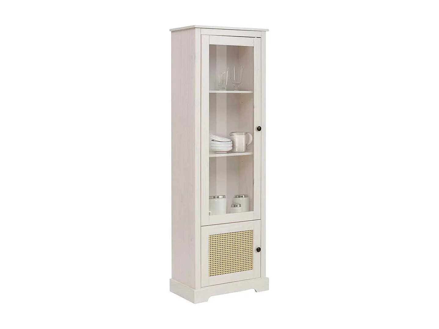 Wohnzimmer Vitrinenschrank in Weiß und Beige Glastür