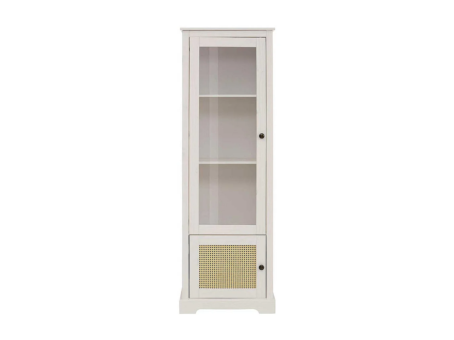 Wohnzimmer Vitrinenschrank in Weiß und Beige Glastür