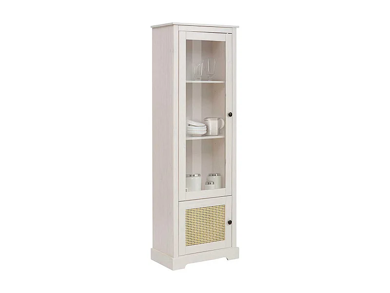 Wohnzimmer Vitrinenschrank in Weiß und Beige Glastür