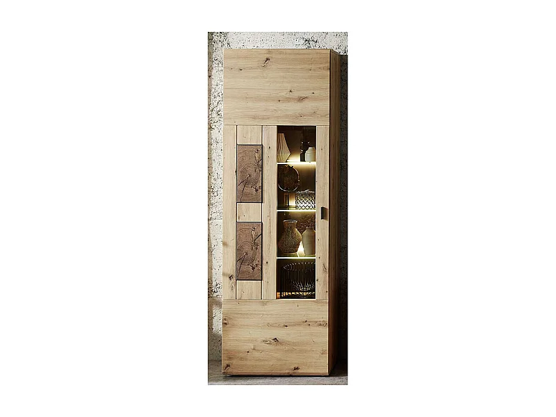 Schrank Vitrine in Wildeiche Hirnholz Optik 65 cm breit