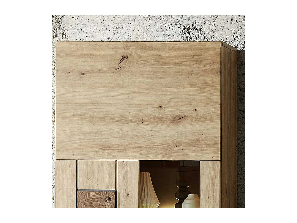 Schrank Vitrine in Wildeiche Hirnholz Optik 65 cm breit