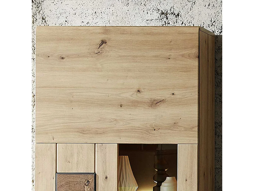Schrank Vitrine in Wildeiche Hirnholz Optik 65 cm breit