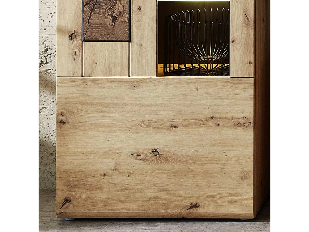 Schrank Vitrine in Wildeiche Hirnholz Optik 65 cm breit