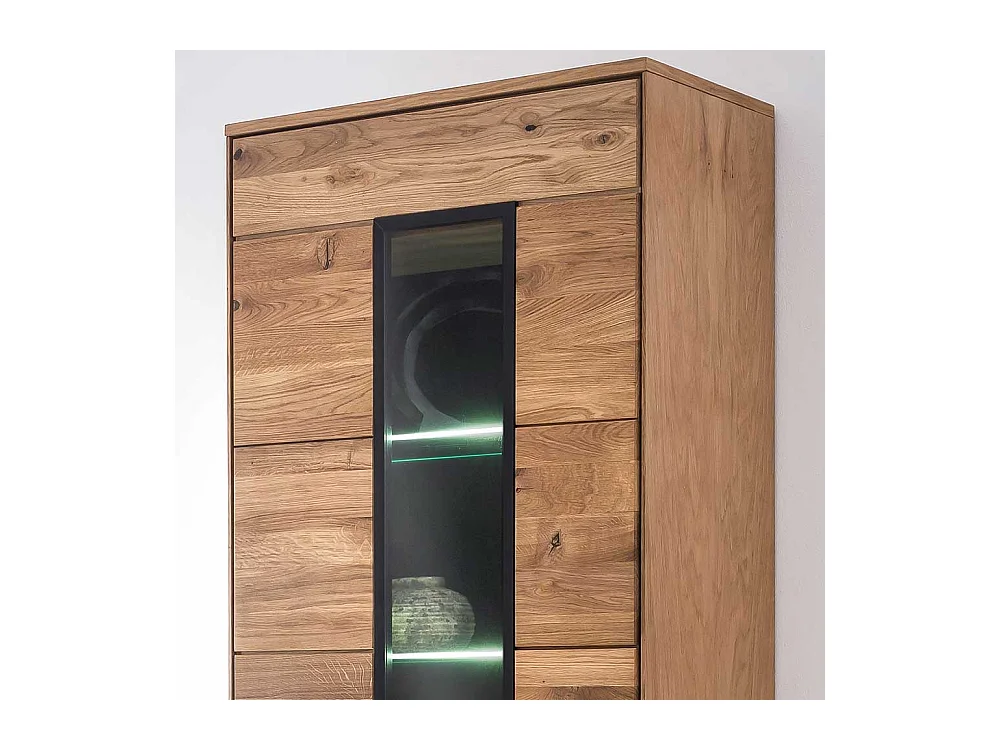 Große Schrank Vitrine Eiche teilmassiv 70x196x40 cm