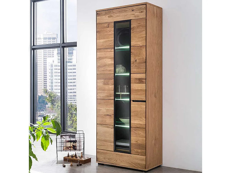 Große Schrank Vitrine Eiche teilmassiv 70x196x40 cm