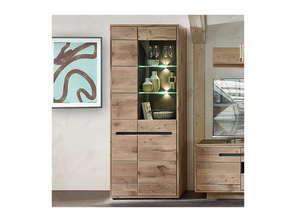 Moderner Vitrinenschrank in Wildeichefarben LED Beleuchtung