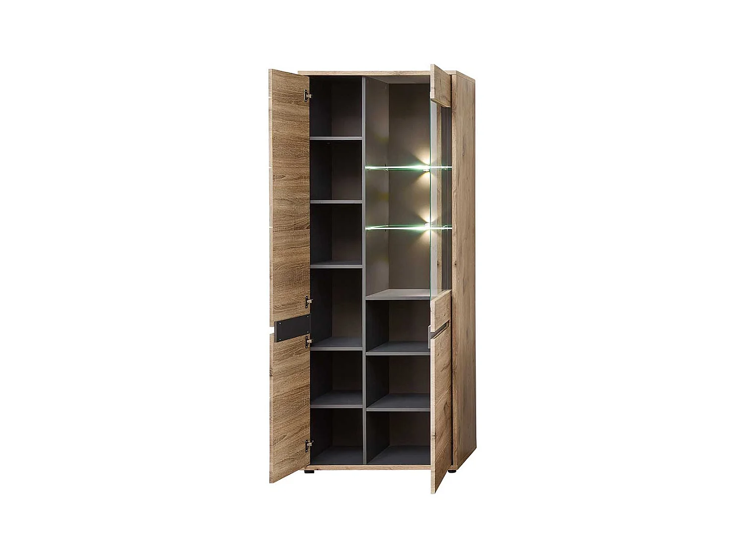 Moderner Vitrinenschrank in Wildeichefarben LED Beleuchtung