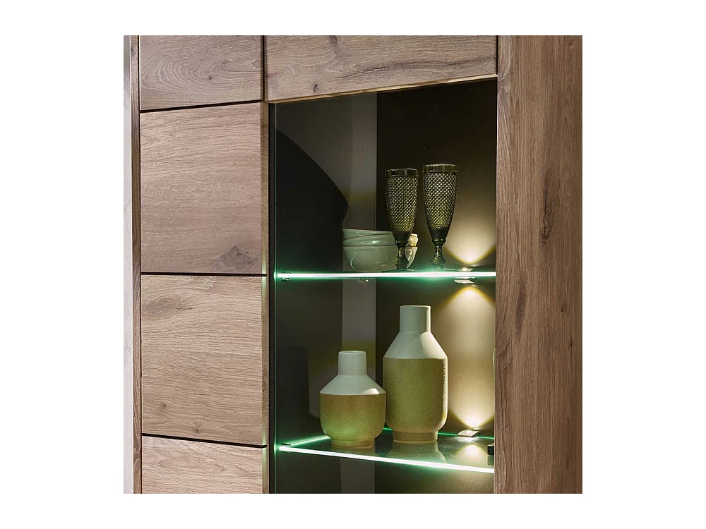 Moderner Vitrinenschrank in Wildeichefarben LED Beleuchtung