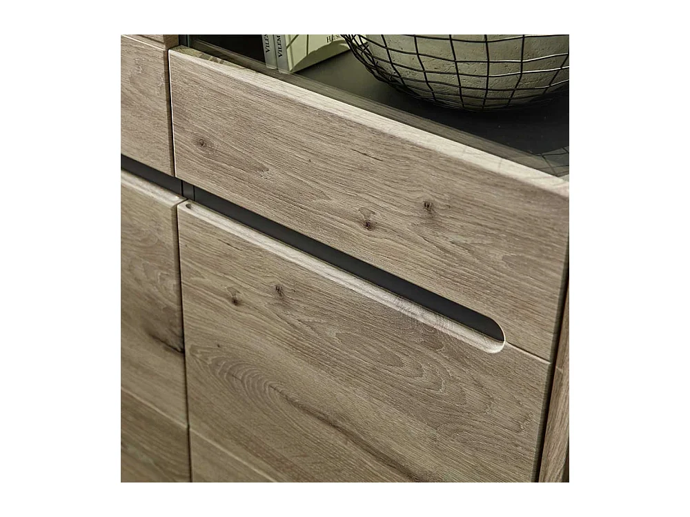 Moderner Vitrinenschrank in Wildeichefarben LED Beleuchtung