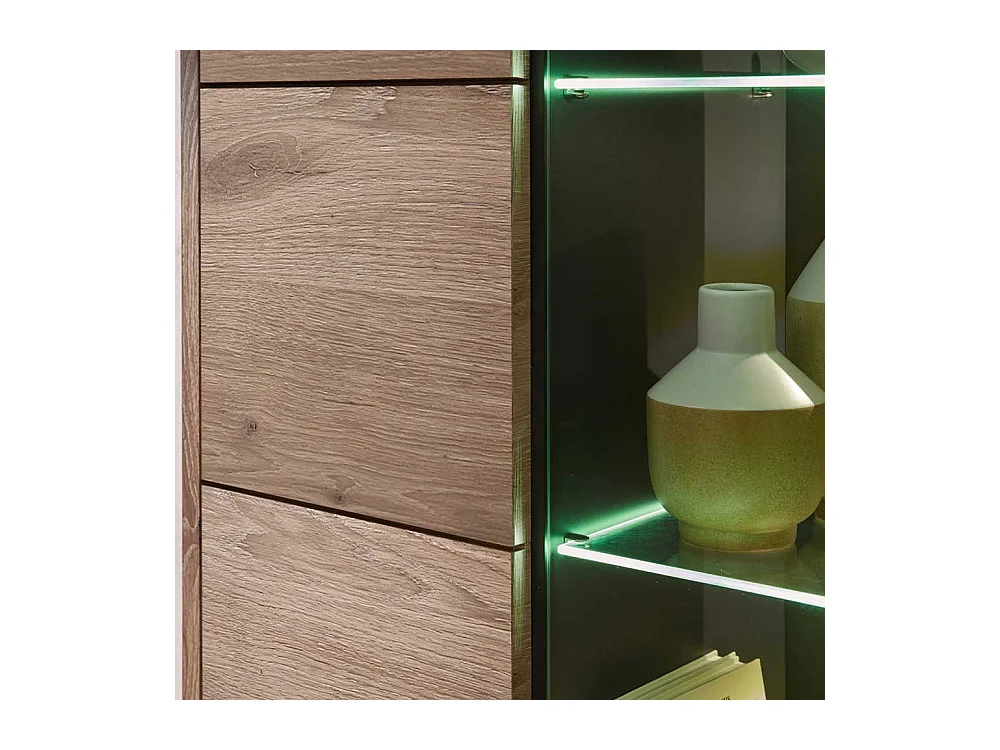 Moderner Vitrinenschrank in Wildeichefarben LED Beleuchtung