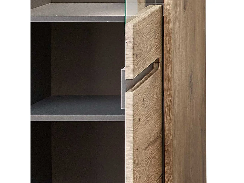 Moderner Vitrinenschrank in Wildeichefarben LED Beleuchtung