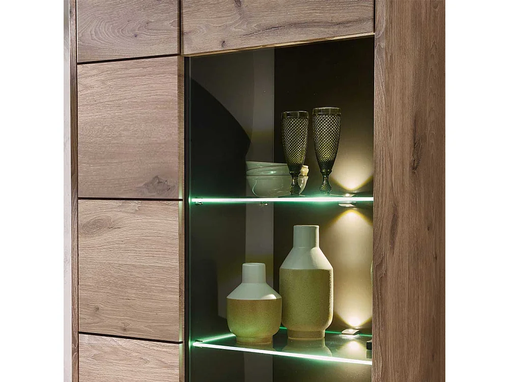 Moderner Vitrinenschrank in Wildeichefarben LED Beleuchtung