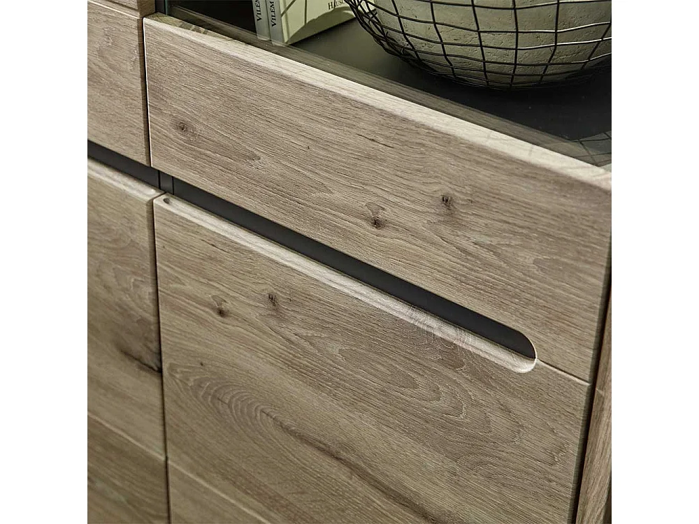 Moderner Vitrinenschrank in Wildeichefarben LED Beleuchtung