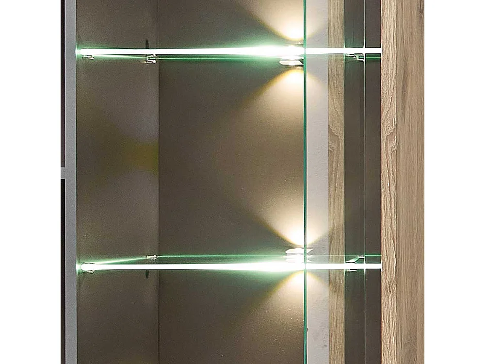 Moderner Vitrinenschrank in Wildeichefarben LED Beleuchtung