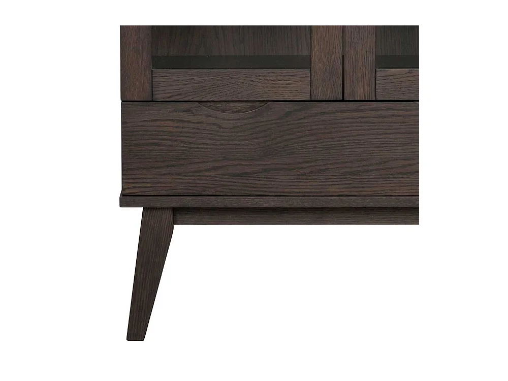 Skandi Vitrine in Eiche Dunkelbraun zwei Glastüren und einer Schublade