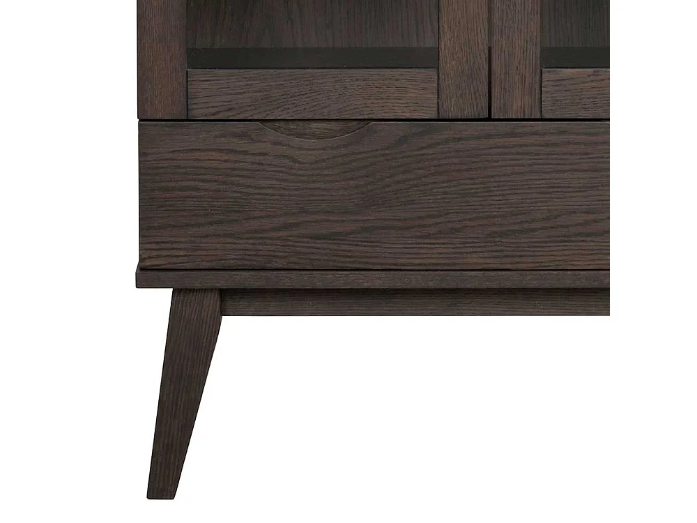 Skandi Vitrine in Eiche Dunkelbraun zwei Glastüren und einer Schublade