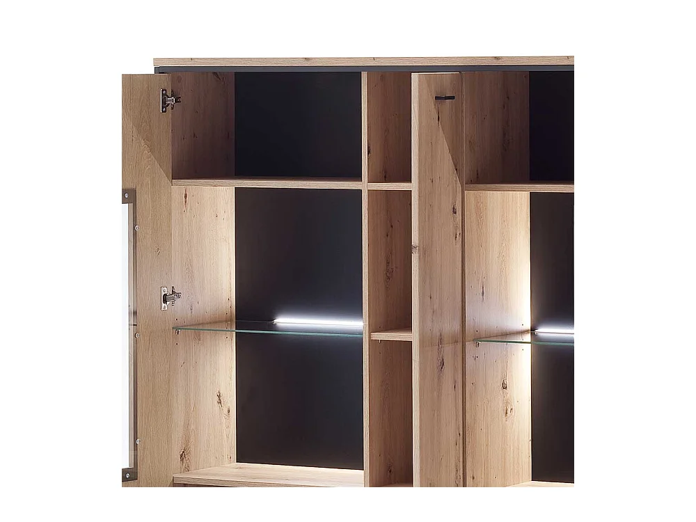Highboard Vitrine in Eichefarben und Anthrazit modern