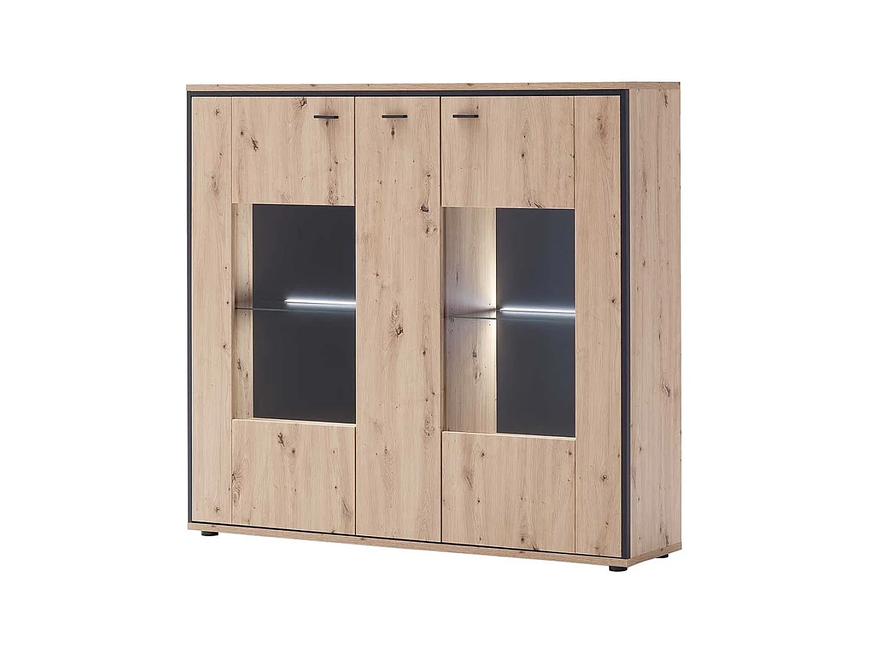 Highboard Vitrine in Eichefarben und Anthrazit modern