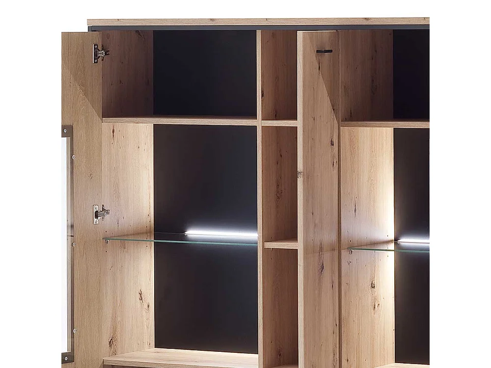 Highboard Vitrine in Eichefarben und Anthrazit modern