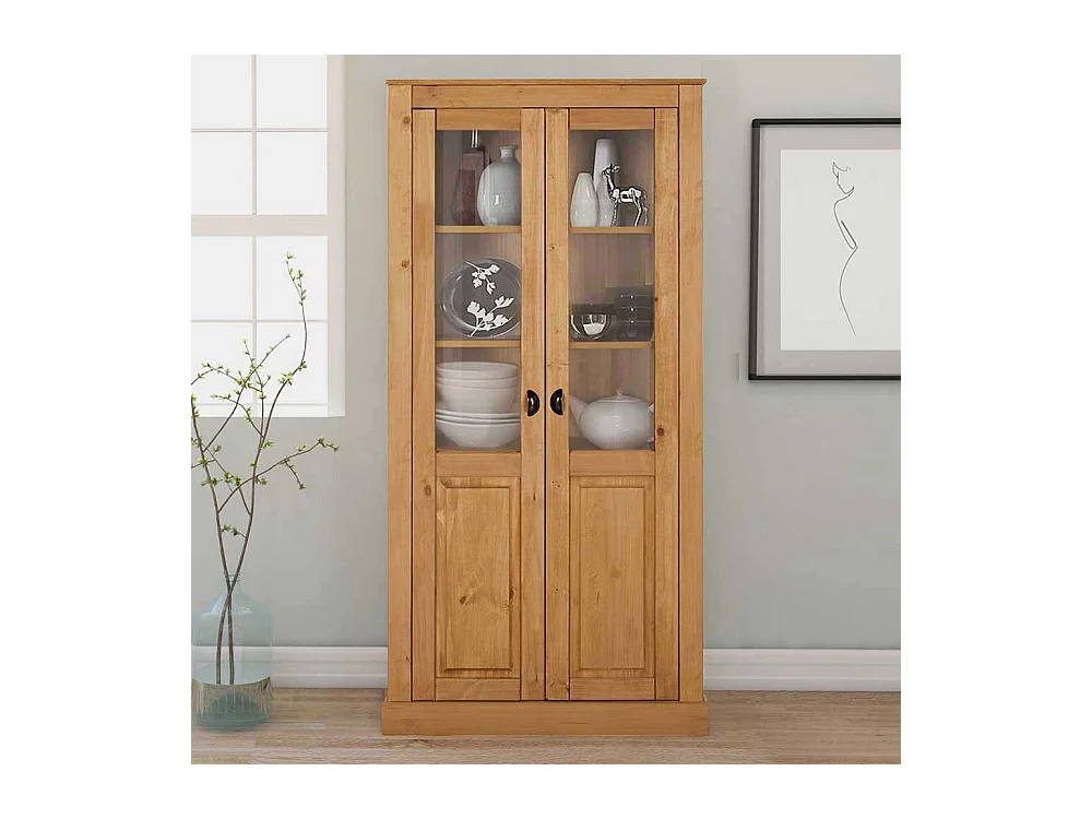 Vitrine Standvitrine aus Kiefer Massivholz mit Glastüren