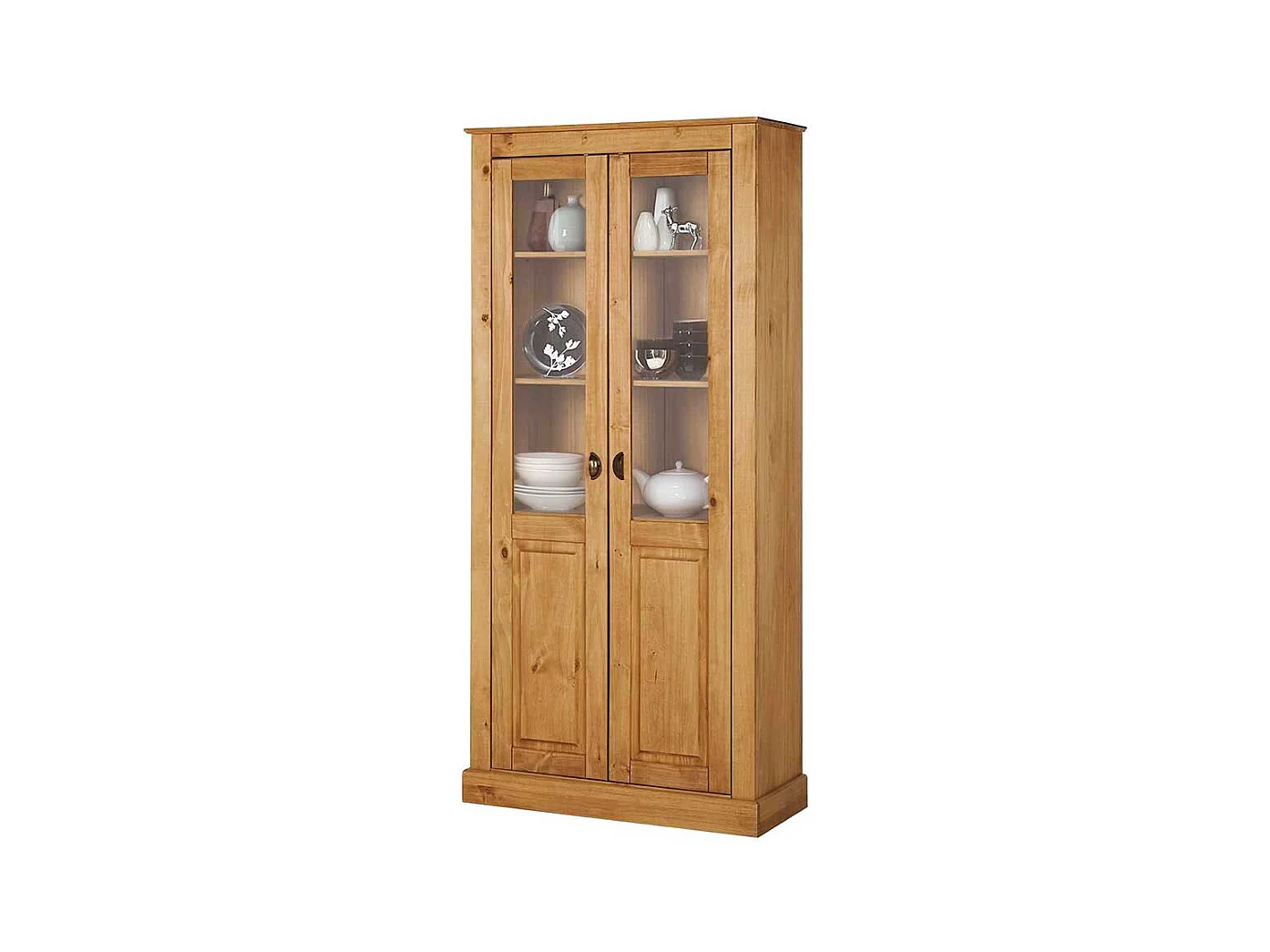 Vitrine Standvitrine aus Kiefer Massivholz mit Glastüren