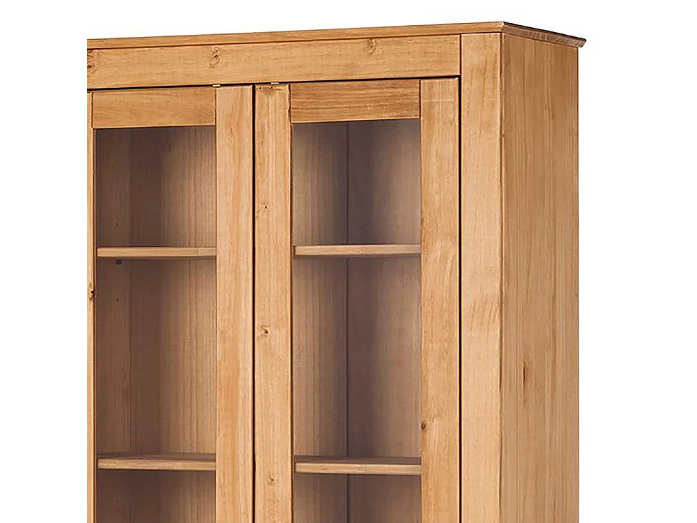 Vitrine Standvitrine aus Kiefer Massivholz mit Glastüren