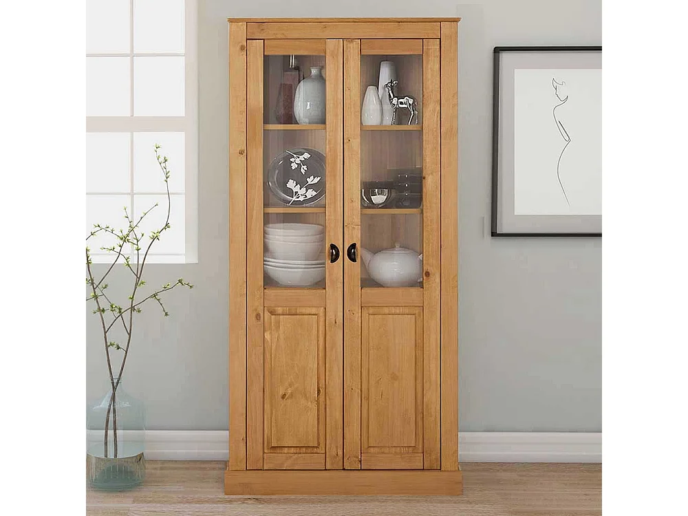 Vitrine Standvitrine aus Kiefer Massivholz mit Glastüren