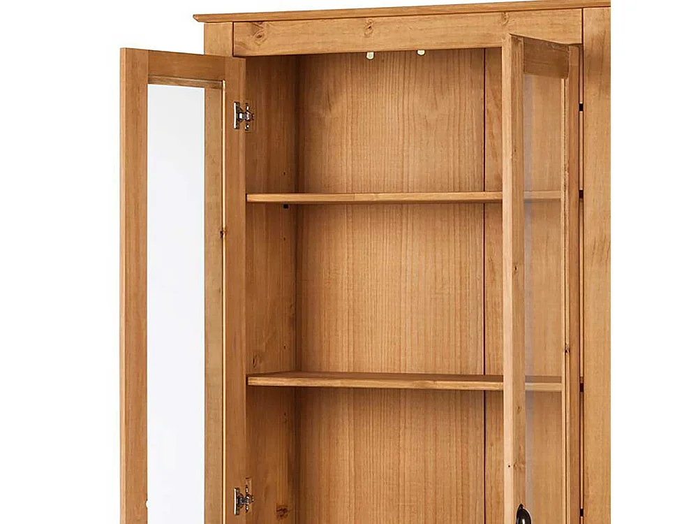 Vitrine Standvitrine aus Kiefer Massivholz mit Glastüren