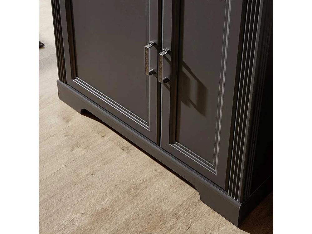 Landhaus Vitrine in Dunkelgrau und Eichefarben LED Beleuchtung