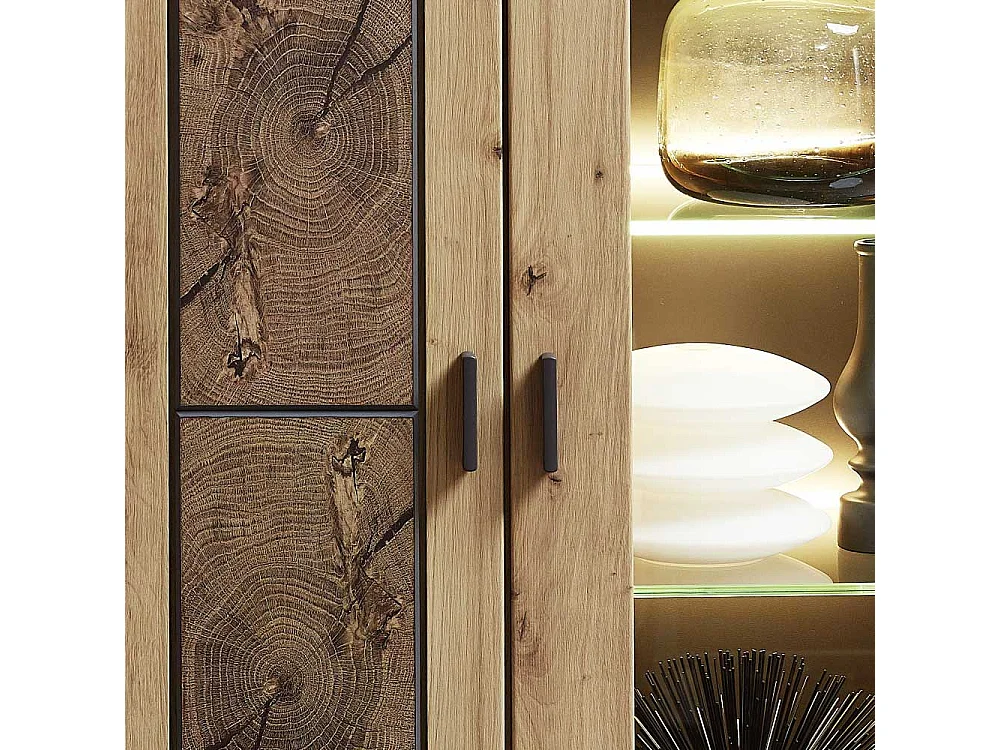 Vitrine in Wildeiche Hirnholz Optik 80 cm breit