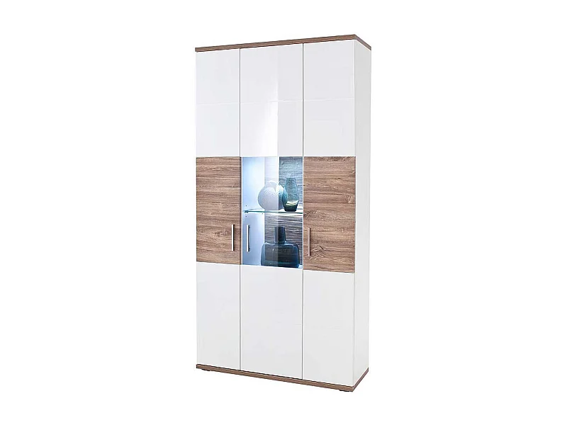 Kombi Vitrine in Weiß Hochglanz und Eiche Dekor 100 cm breit