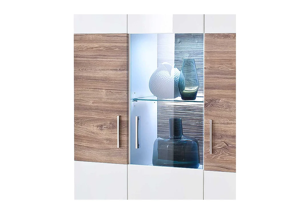 Kombi Vitrine in Weiß Hochglanz und Eiche Dekor 100 cm breit