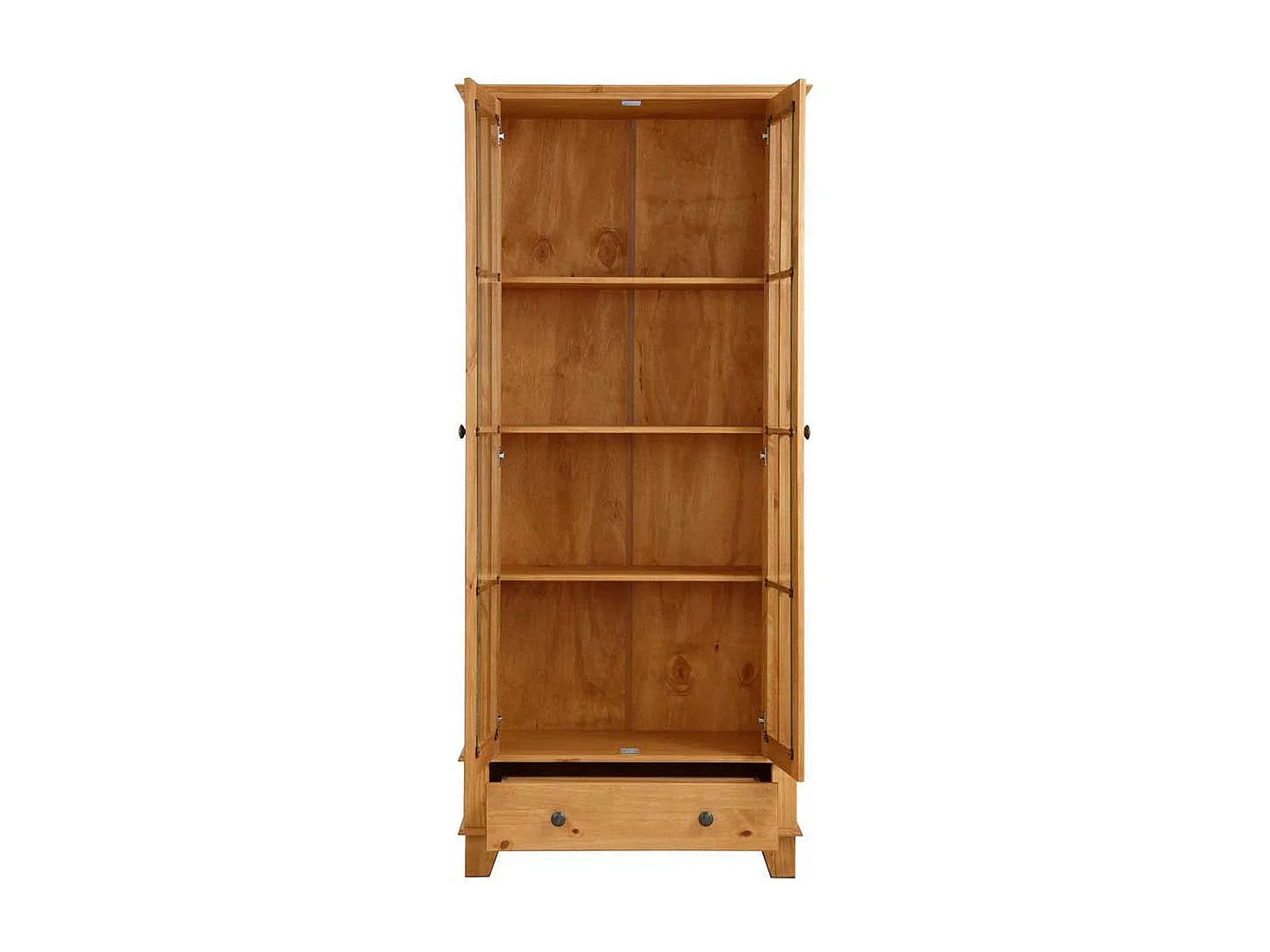 Vitrine Standvitrine aus Kiefer Massivholz mit Glastüren