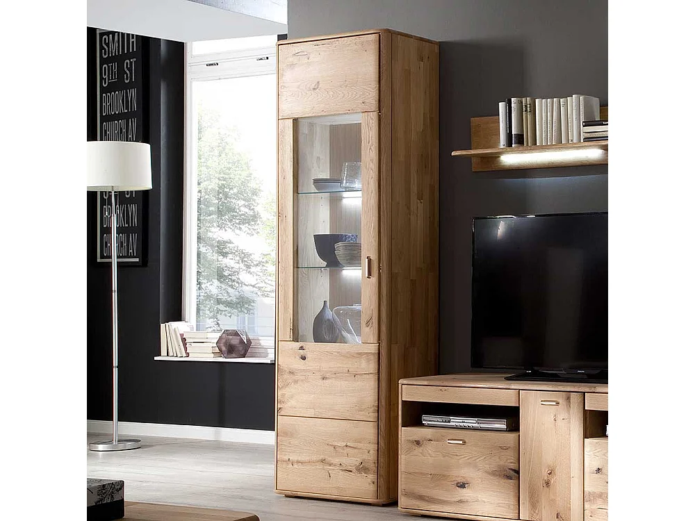 Vitrine massiv in Eiche Bianco 1-türig