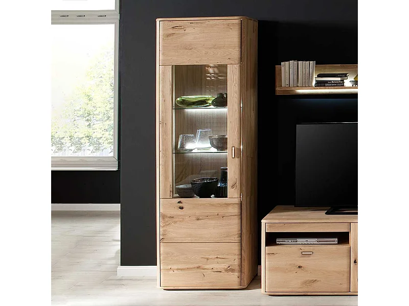 Vitrine massiv in Eiche Bianco 1-türig