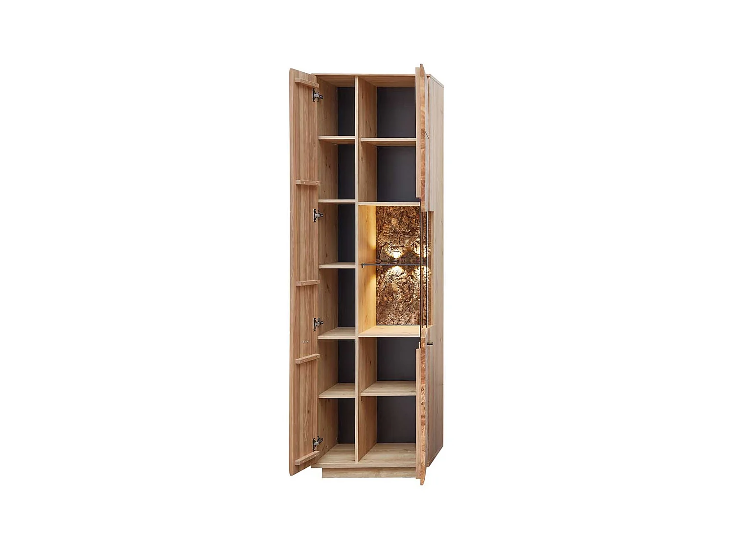 Schrank Vitrine teilmassiv 60 cm breit und 204 cm hoch Metallgriffen