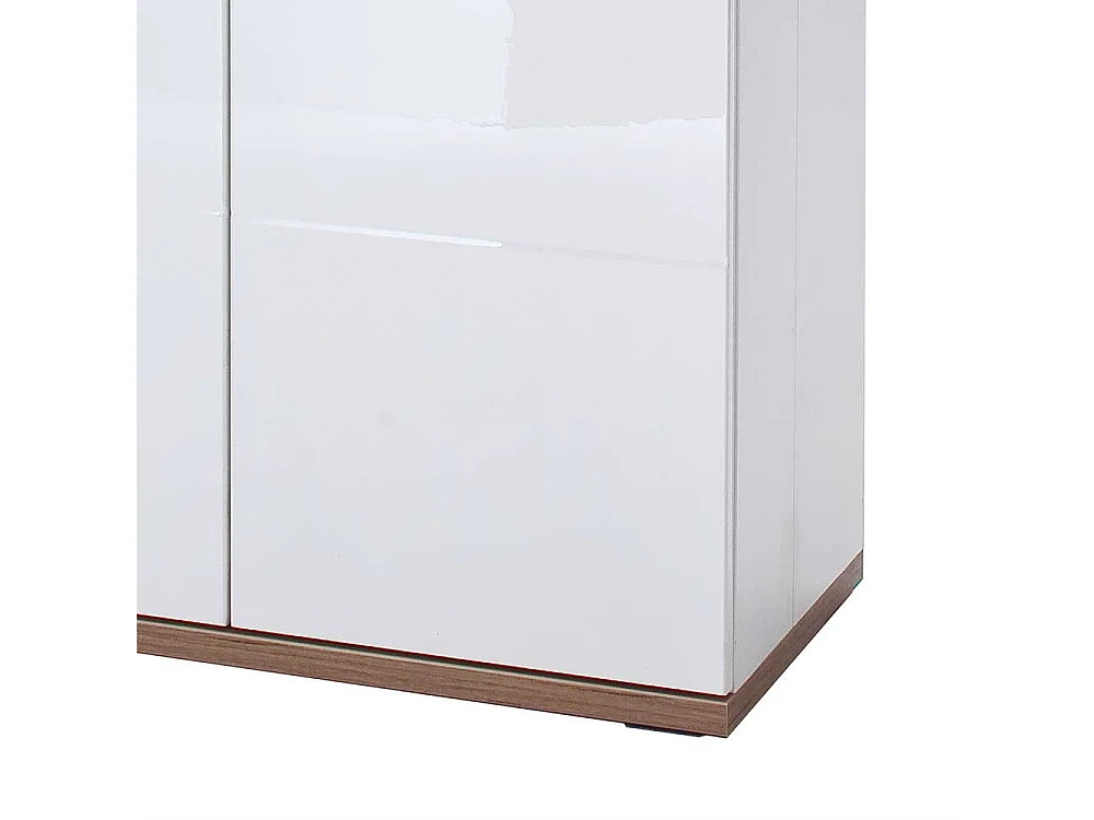 Design Vitrine in Weiß Hochglanz und Eiche Dekor 2-türig