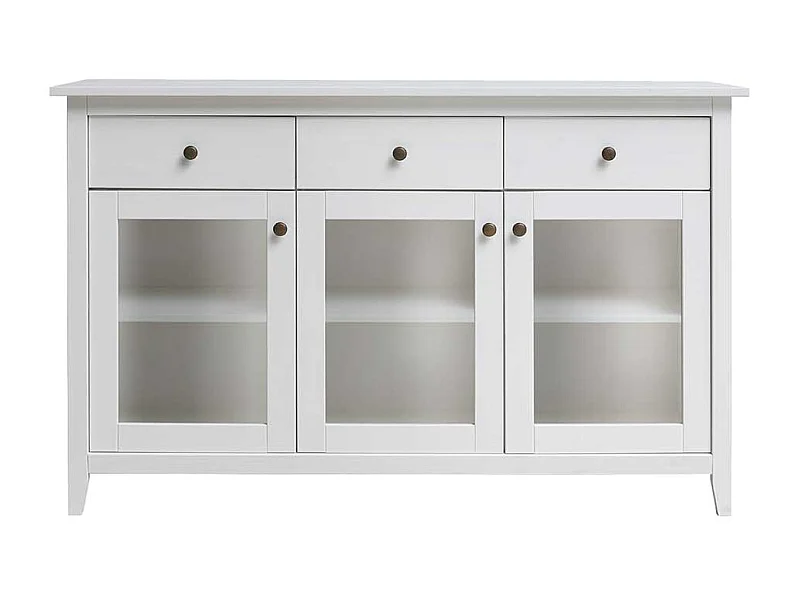 Sideboard Vitrine in Weiß Kiefer Massivholz