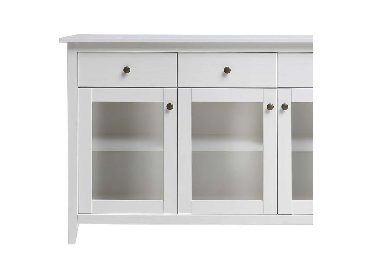 Sideboard Vitrine in Weiß Kiefer Massivholz