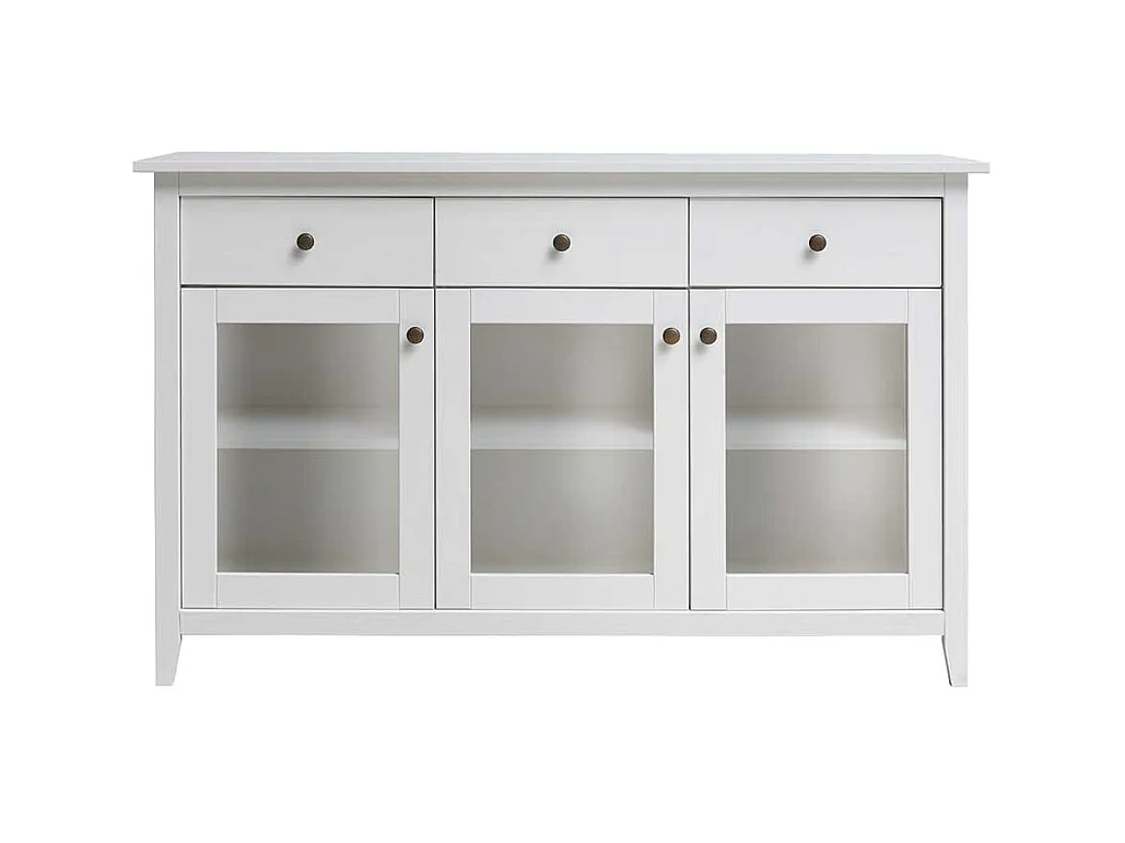 Sideboard Vitrine in Weiß Kiefer Massivholz